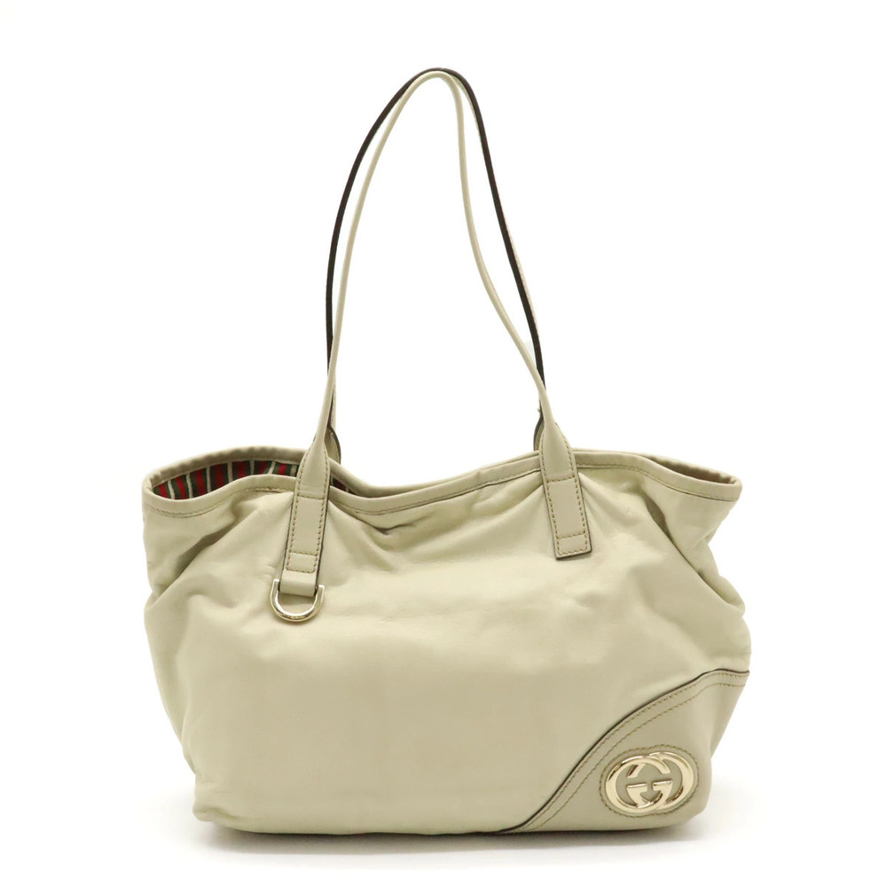 Gucci Brit Tote Bag Shoulder Hobo Leather Ivory White
